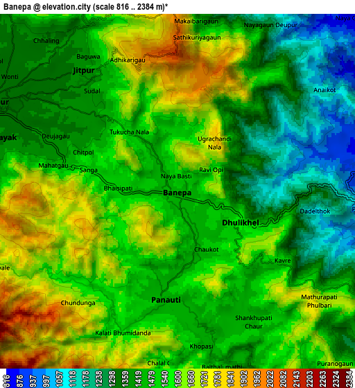 Zoom OUT 2x Banepā, Nepal elevation map