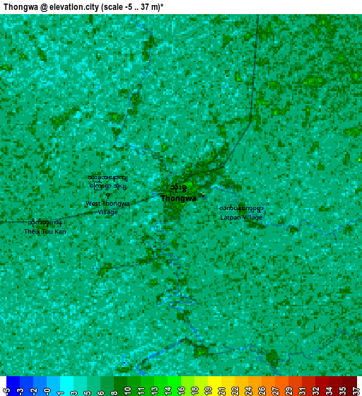 Zoom OUT 2x Thongwa, Myanmar elevation map