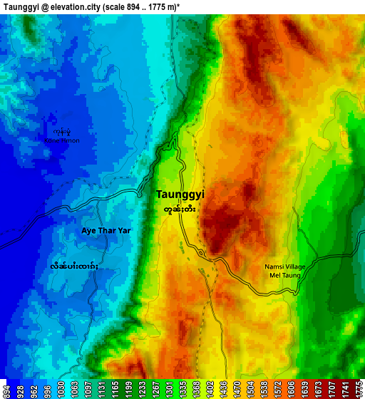 Zoom OUT 2x Taunggyi, Myanmar elevation map