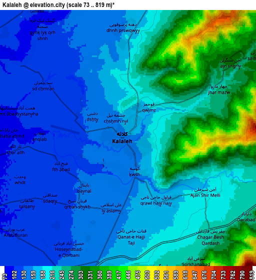 Zoom OUT 2x Kalāleh, Iran elevation map
