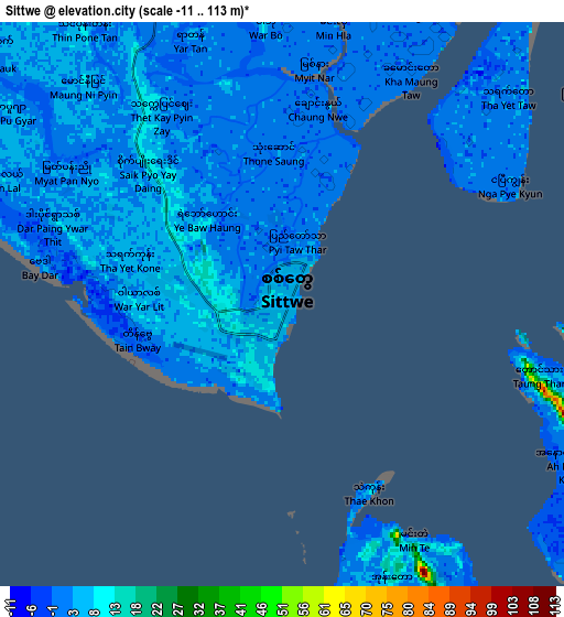 Zoom OUT 2x Sittwe, Myanmar elevation map