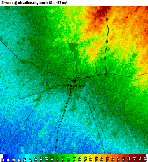 Zoom OUT 2x Shwebo, Myanmar elevation map