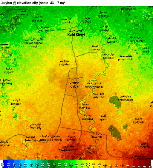 Zoom OUT 2x Jūybār, Iran elevation map