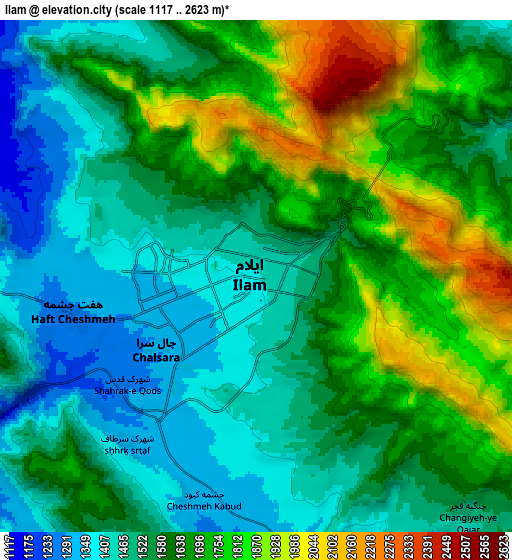 Zoom OUT 2x Īlām, Iran elevation map