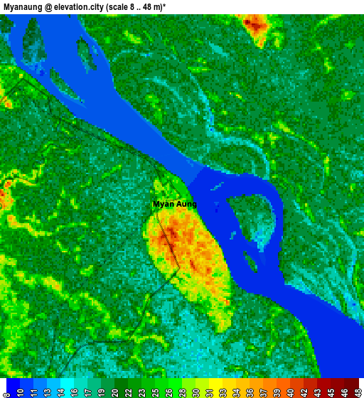 Zoom OUT 2x Myanaung, Myanmar elevation map