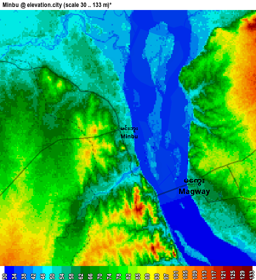 Zoom OUT 2x Minbu, Myanmar elevation map