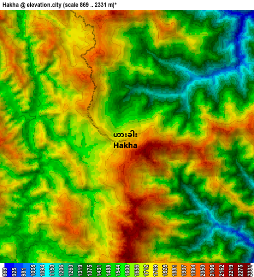 Zoom OUT 2x Hakha, Myanmar elevation map