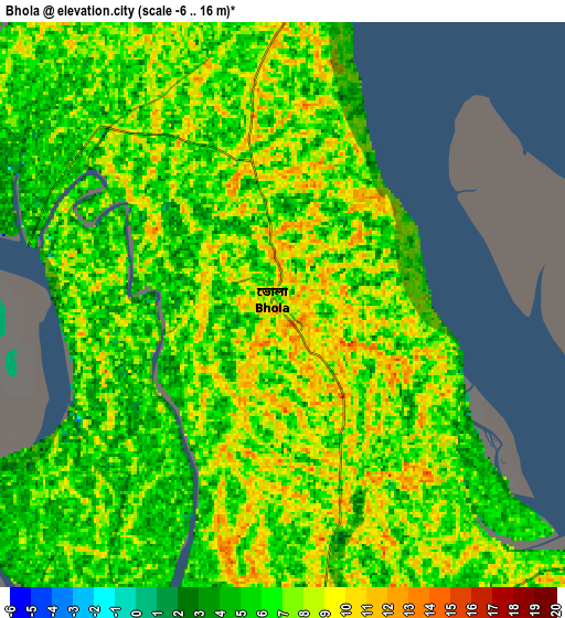 Zoom OUT 2x Bhola, Bangladesh elevation map