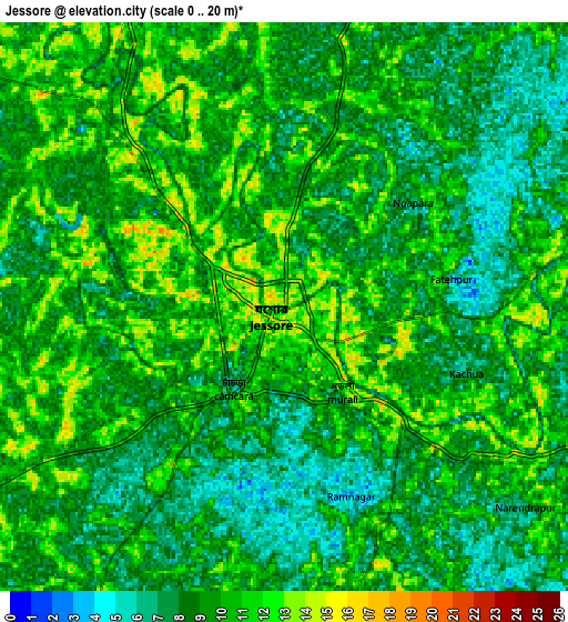 Zoom OUT 2x Jessore, Bangladesh elevation map