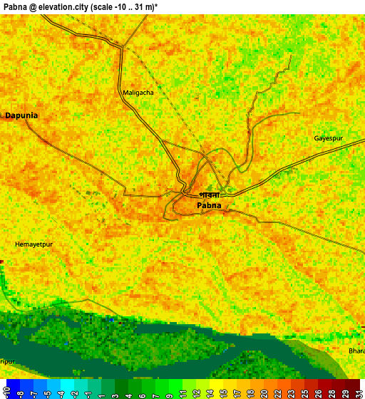 Zoom OUT 2x Pābna, Bangladesh elevation map