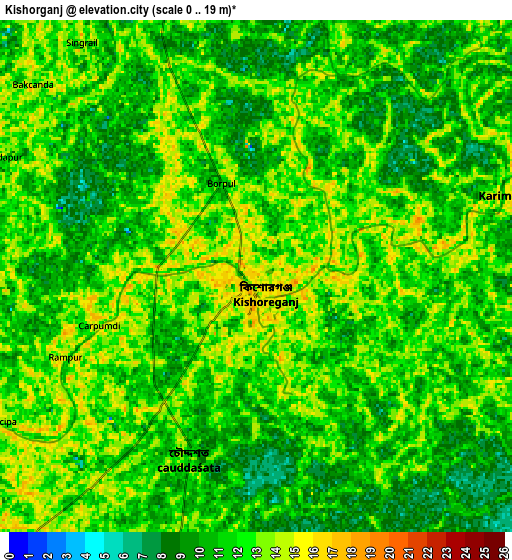 Zoom OUT 2x Kishorganj, Bangladesh elevation map