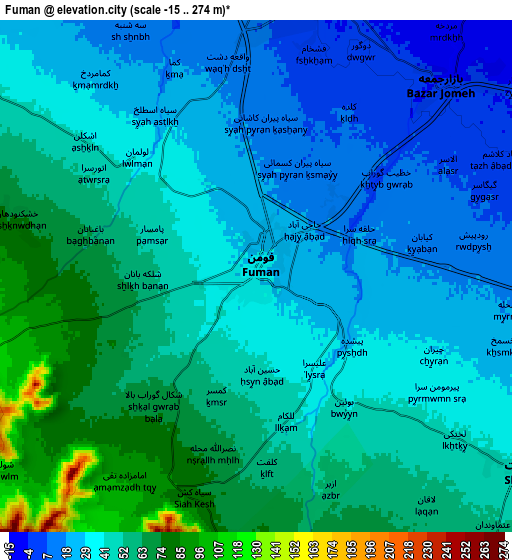 Zoom OUT 2x Fūman, Iran elevation map