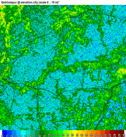 Zoom OUT 2x Gobindapur, India elevation map