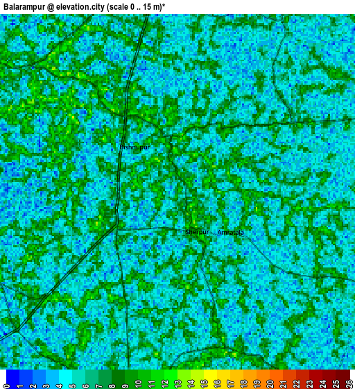 Zoom OUT 2x Balarāmpur, India elevation map