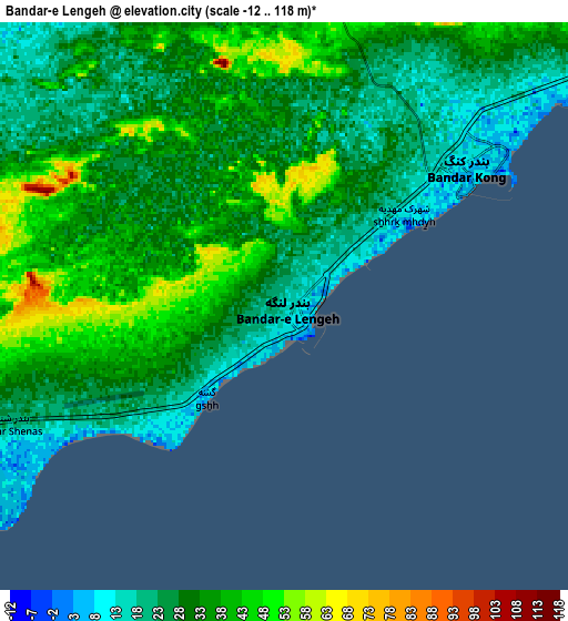 Zoom OUT 2x Bandar-e Lengeh, Iran elevation map