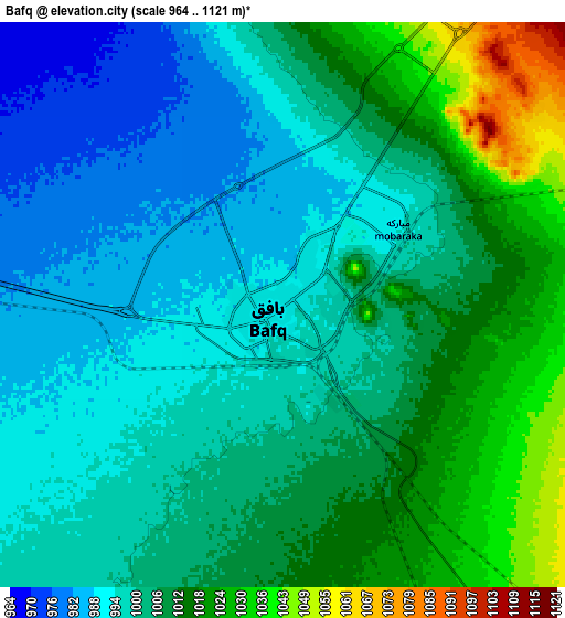 Zoom OUT 2x Bāfq, Iran elevation map