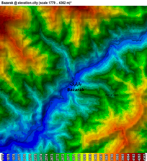 Zoom OUT 2x Bāzārak, Afghanistan elevation map