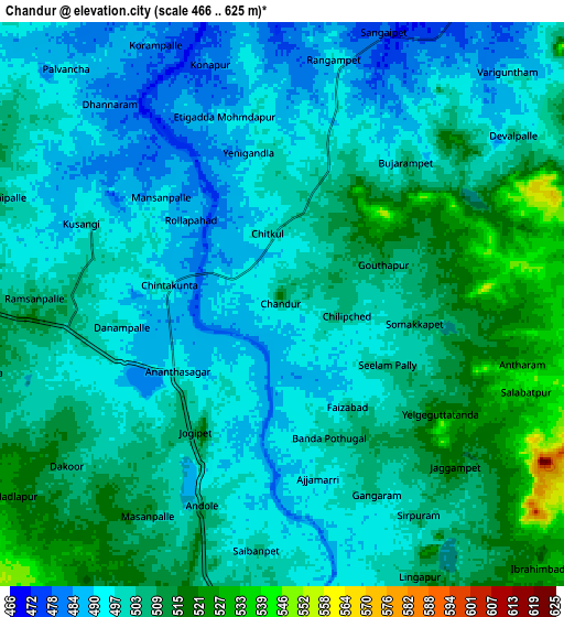 Zoom OUT 2x Chandūr, India elevation map