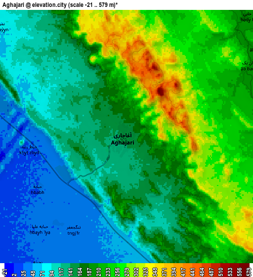 Zoom OUT 2x Aghajari, Iran elevation map