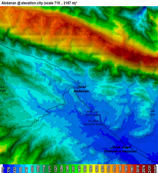 Zoom OUT 2x Ābdānān, Iran elevation map