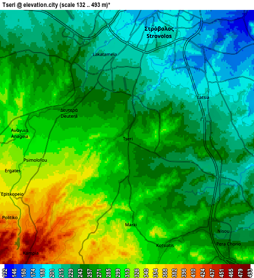 Zoom OUT 2x Tséri, Cyprus elevation map