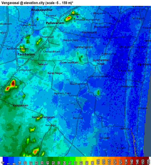 Zoom OUT 2x Vengavasal, India elevation map