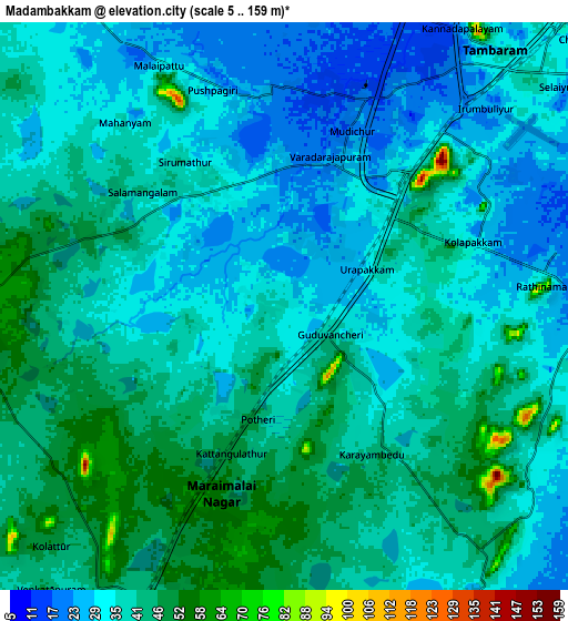 Zoom OUT 2x Madambakkam, India elevation map