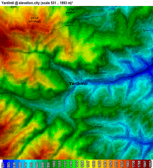 Zoom OUT 2x Yardımlı, Azerbaijan elevation map