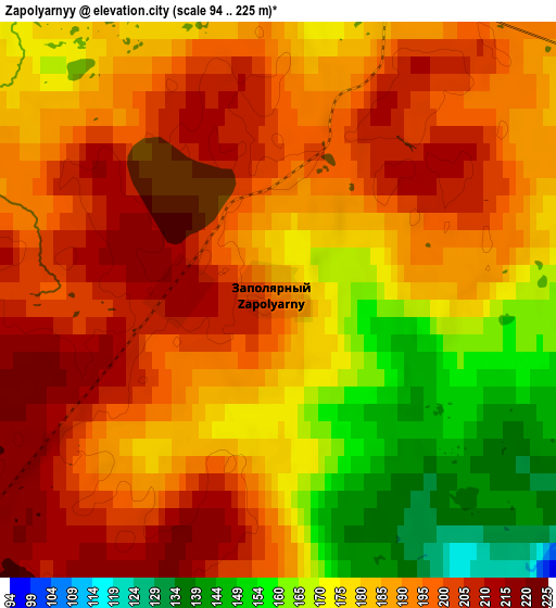 Zoom OUT 2x Zapolyarnyy, Russia elevation map