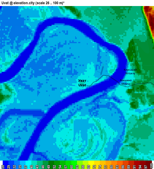 Zoom OUT 2x Uvat, Russia elevation map