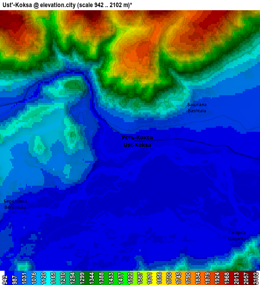 Zoom OUT 2x Ust’-Koksa, Russia elevation map