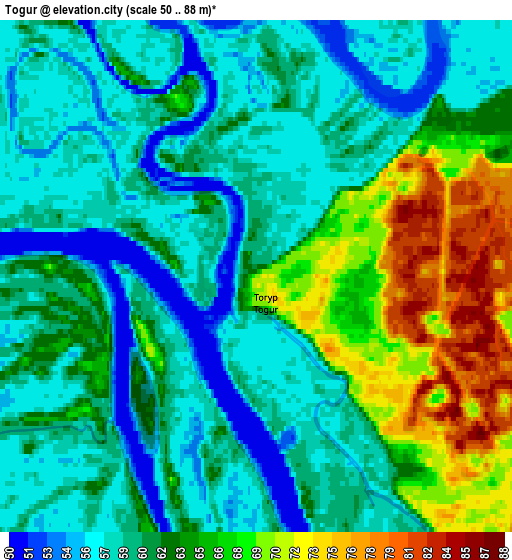 Zoom OUT 2x Togur, Russia elevation map