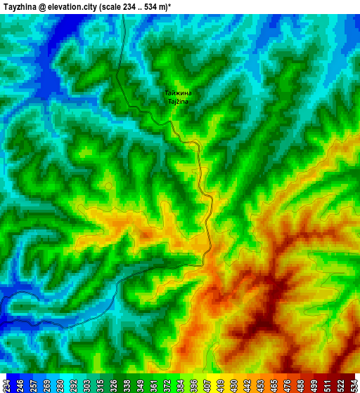 Zoom OUT 2x Tayzhina, Russia elevation map