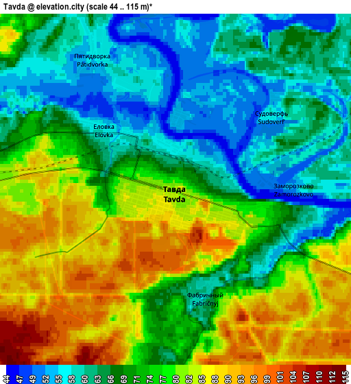 Zoom OUT 2x Tavda, Russia elevation map