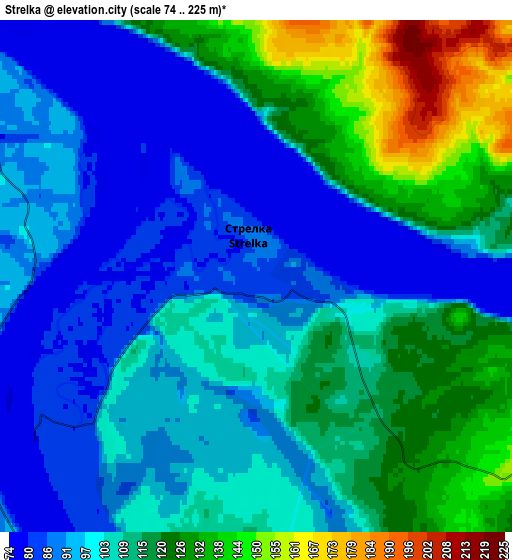 Zoom OUT 2x Strelka, Russia elevation map