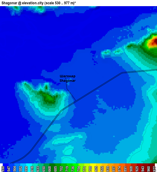 Zoom OUT 2x Shagonar, Russia elevation map