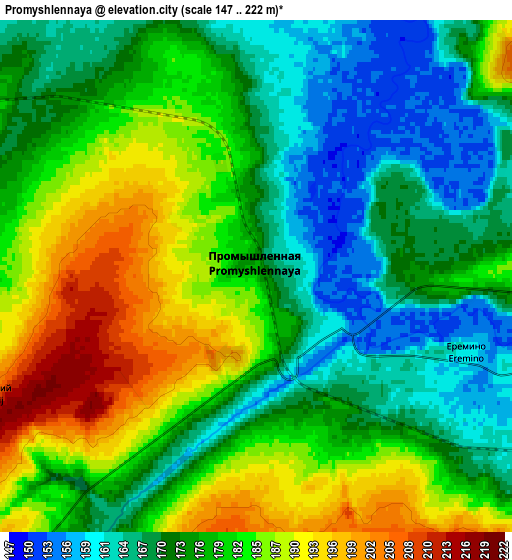 Zoom OUT 2x Promyshlennaya, Russia elevation map