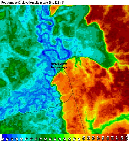 Zoom OUT 2x Podgornoye, Russia elevation map