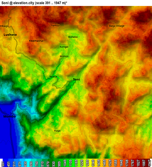 Zoom OUT 2x Soni, Tanzania elevation map