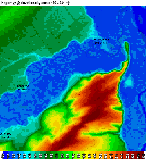 Zoom OUT 2x Nagornyy, Russia elevation map