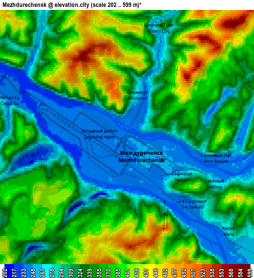 Zoom OUT 2x Mezhdurechensk, Russia elevation map