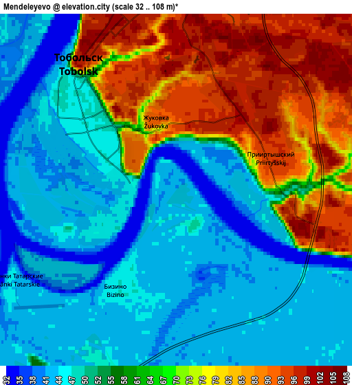 Zoom OUT 2x Mendeleyevo, Russia elevation map