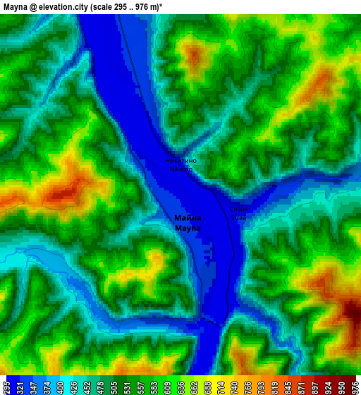 Zoom OUT 2x Mayna, Russia elevation map