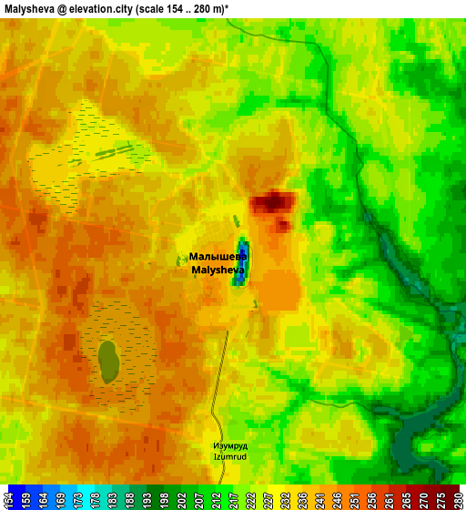 Zoom OUT 2x Malysheva, Russia elevation map