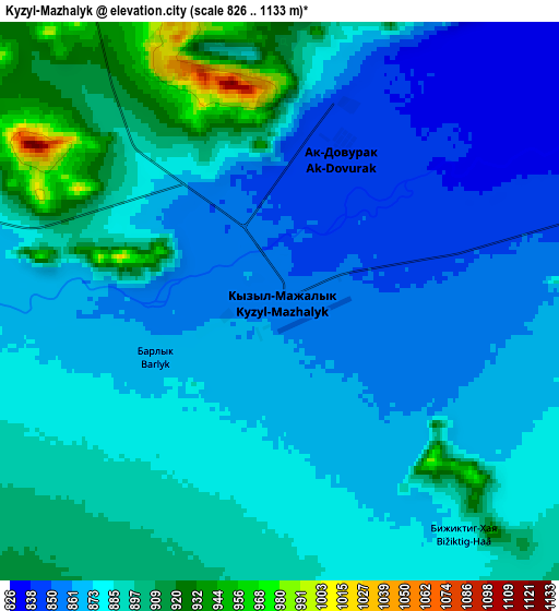 Zoom OUT 2x Kyzyl-Mazhalyk, Russia elevation map