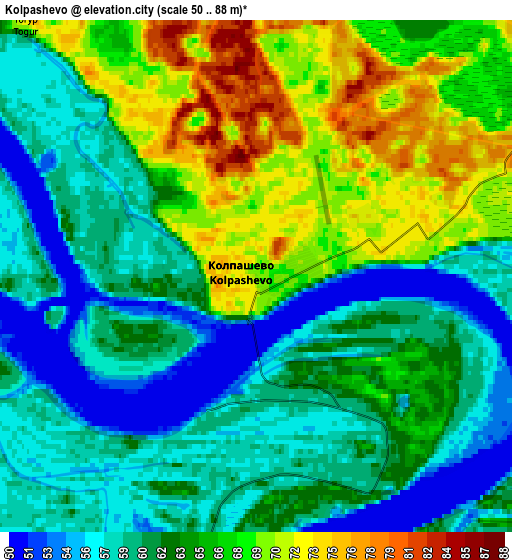 Zoom OUT 2x Kolpashevo, Russia elevation map