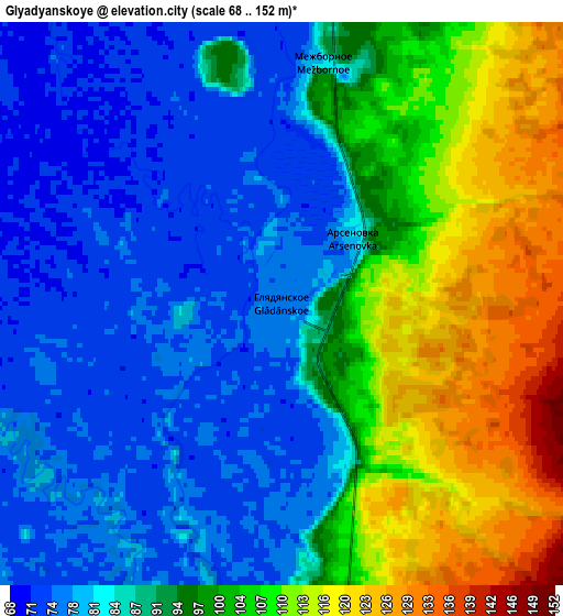 Zoom OUT 2x Glyadyanskoye, Russia elevation map