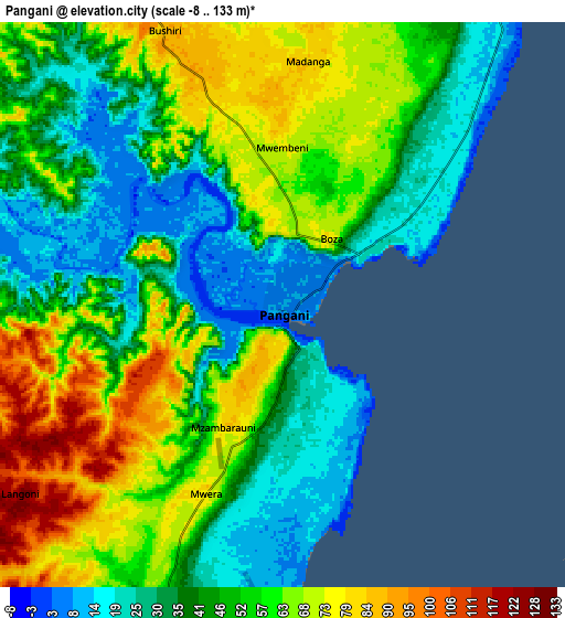 Zoom OUT 2x Pangani, Tanzania elevation map