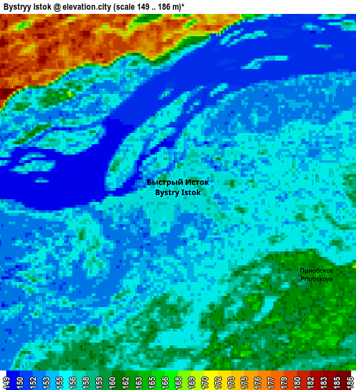 Zoom OUT 2x Bystryy Istok, Russia elevation map