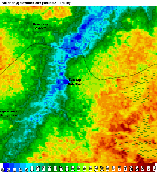 Zoom OUT 2x Bakchar, Russia elevation map